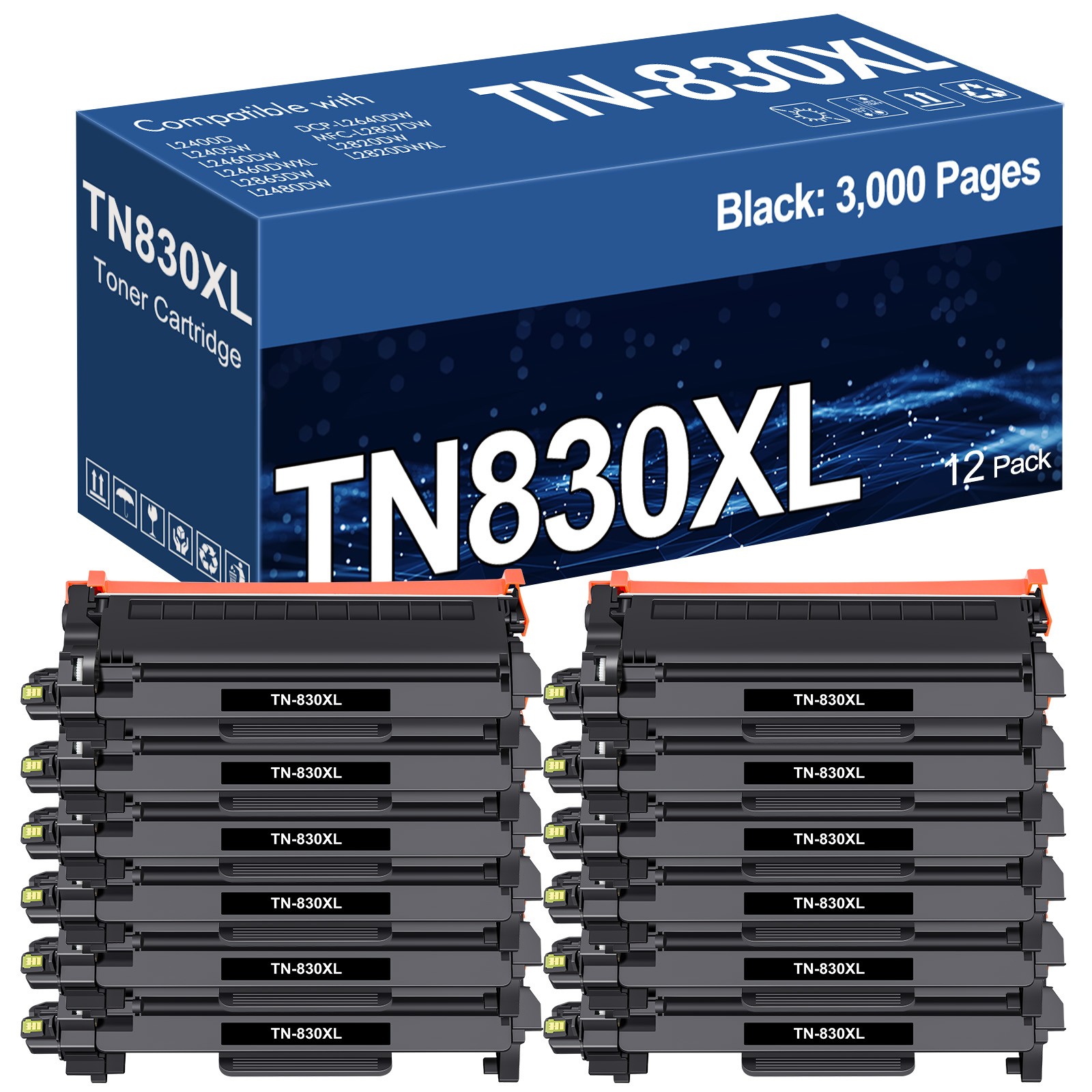 TN830 XL Toner Cartridge for Brother DR830 HL-L2400D HL-L2405W DCP-L2640DW LOT