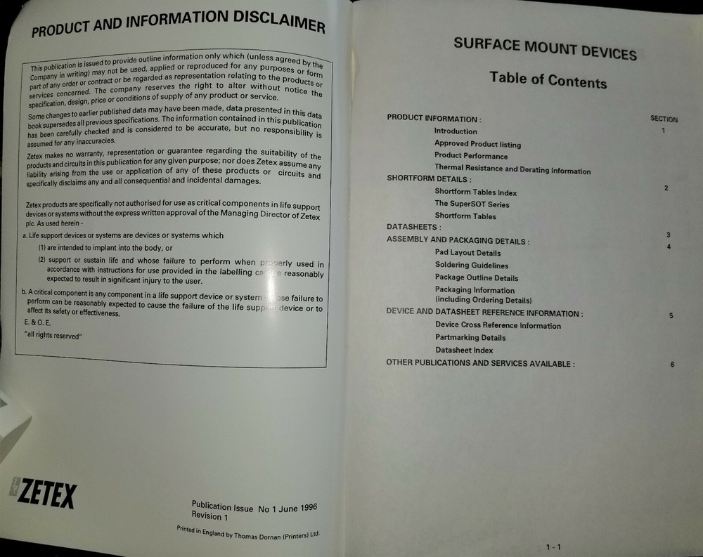 1996 Zetex Semiconductor Book 2 High Performance Surface Mount Devices Data Book