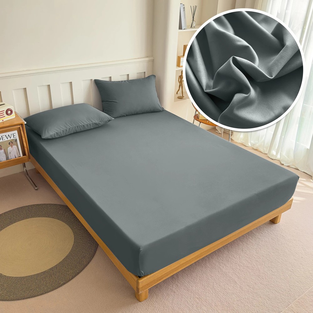 Fitted Sheet With Elastic Band Solid Color Mattress Covers Single Double King