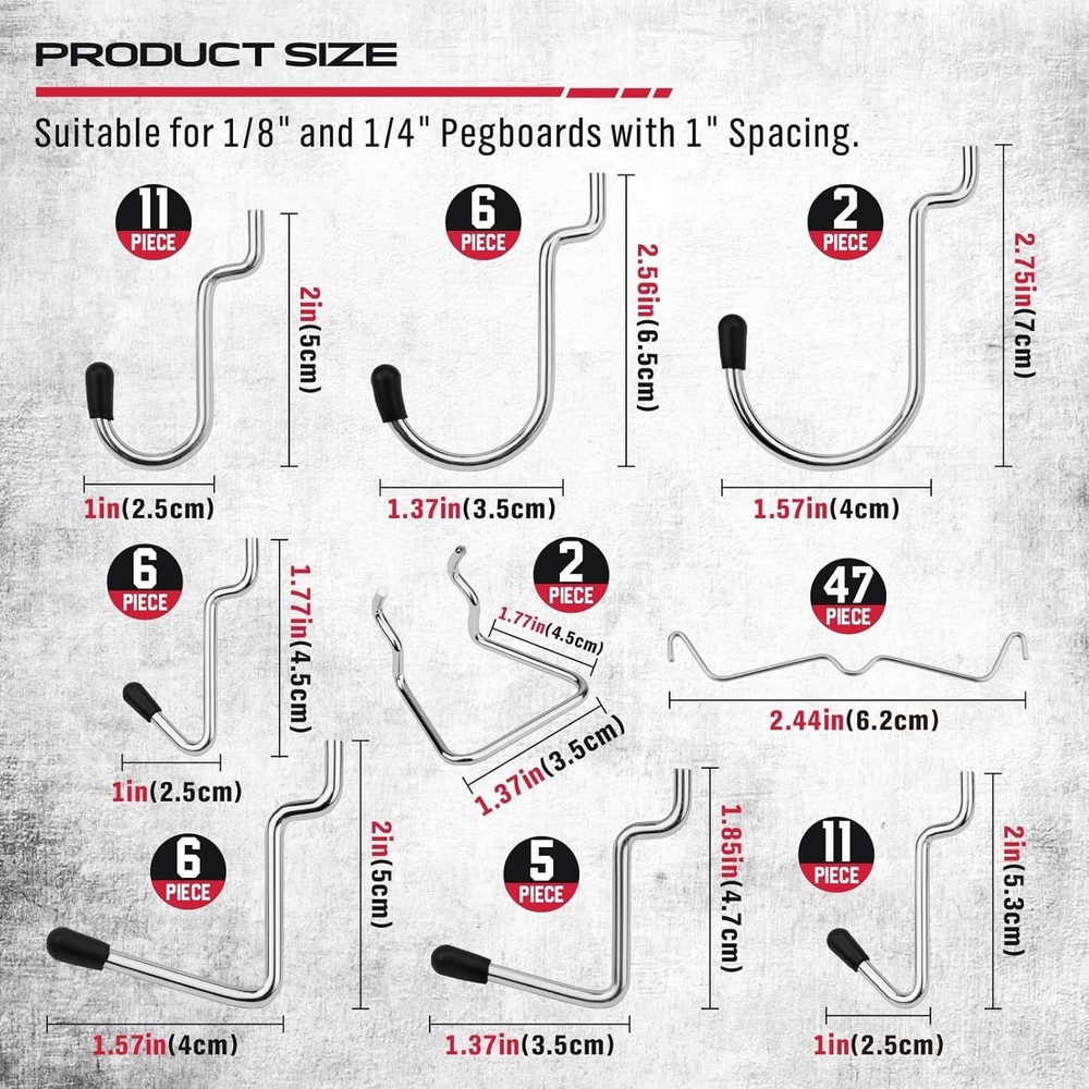 Efficient 121-Piece Pegboard Set with 13 Hook Types and Rust-Resistant Finish