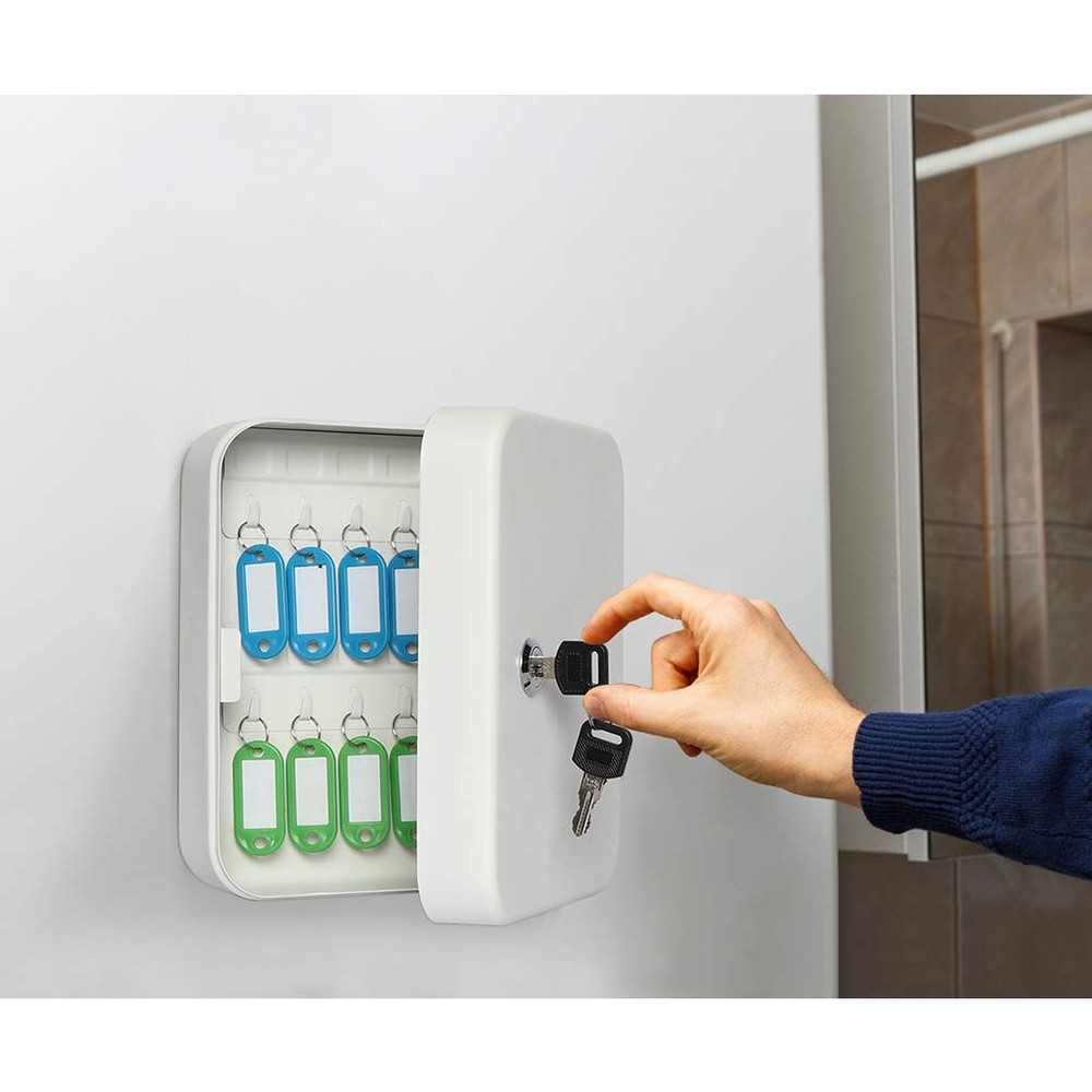 Jssmst Key Lock Box Wall Mount Security Small 20 Hooks, 20 Hooks White Matt