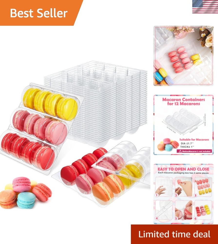 Durable Macaron Boxes - 12 Clear Containers for Seamless Storage & Display