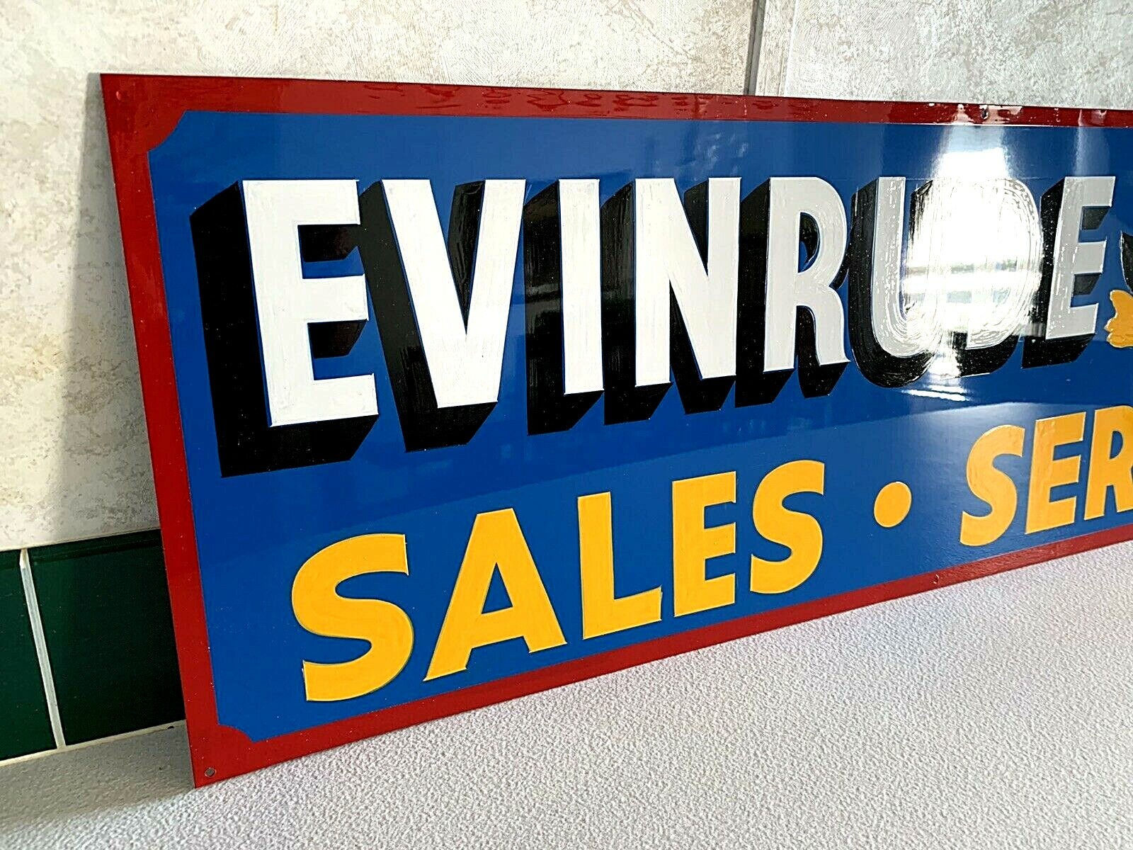 Vintage Hand Painted Evinrude Boat Parts Service Shop Sign