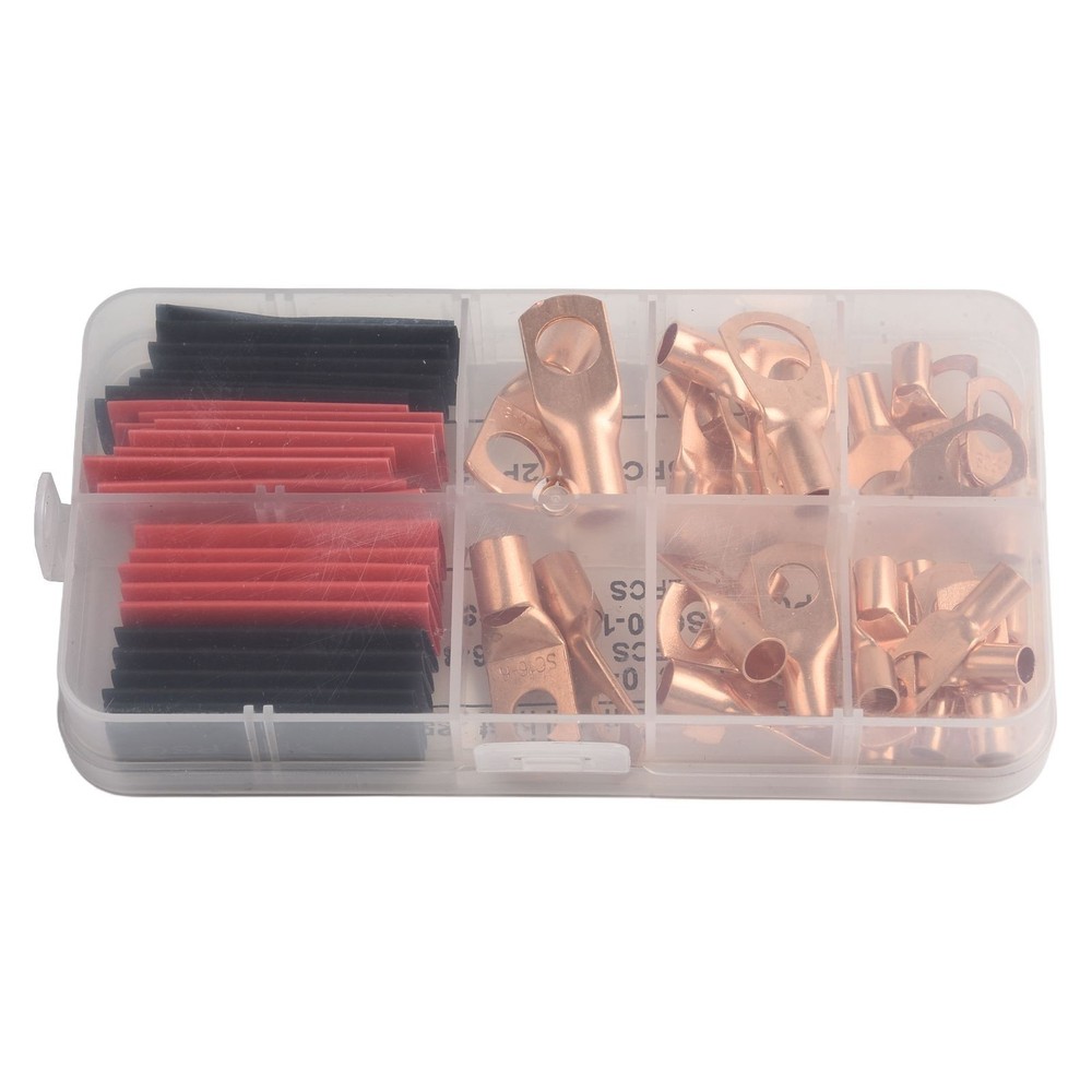 Complete Battery Terminal Copper Ring Terminal Wire Crimp Connector Kit 60pcs