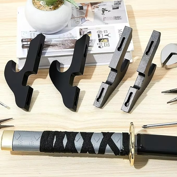 2/Set Sword Hook Wall Mount Samurai Sword Hanger Display Holder Adjustable fo...