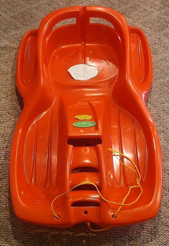 Orange Plastic Sled with Pull Rope, Durable Single Sled for Winter Outdoor Fun