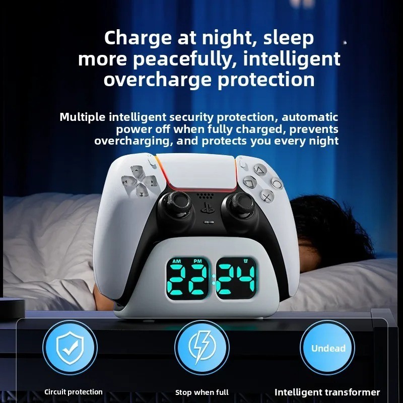 Wireless Fast Charging Dock LED Clock Base PS5 Dual Controller Lighting Stand US