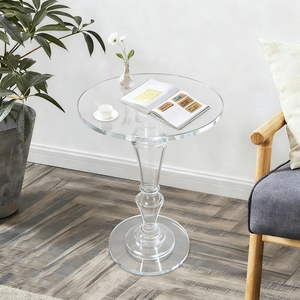 Acrylic End Table, Clear Side Table, Modern Coffee Table With Round Tabletop