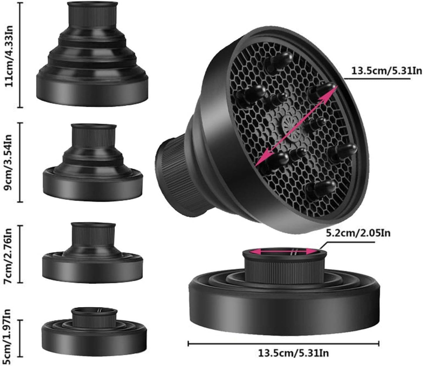 Universal Collapsible Silicone Hair Blow Dryer Diffuser Attachment for Travel