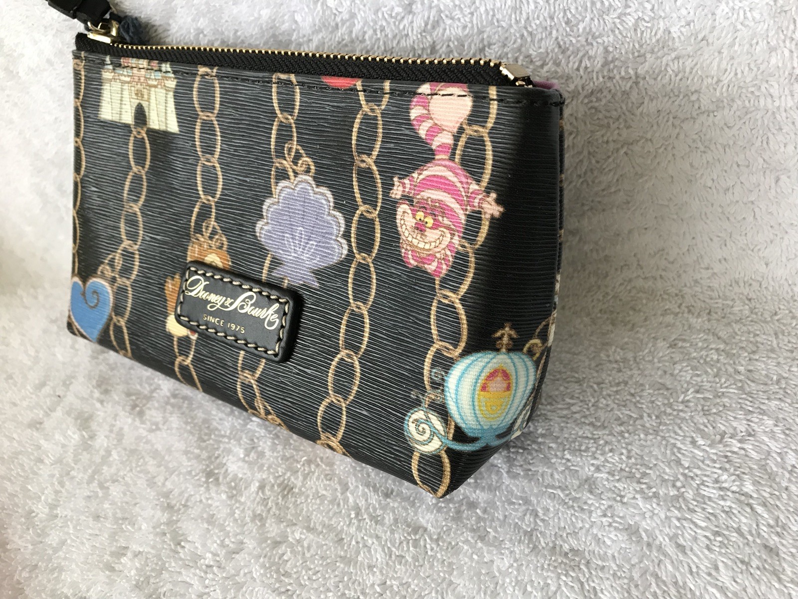 Disney Dooney and & Bourke Black Charms Cosmetic Bag Cheshire Castle Carriage