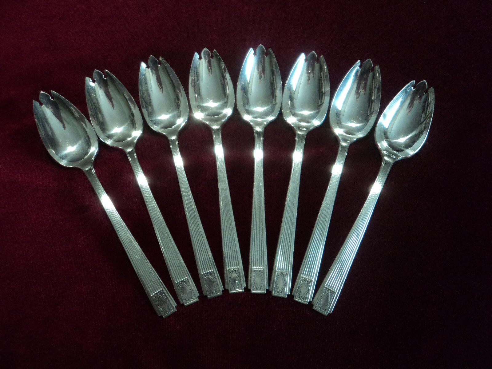 Silverplate Flatware Lot of 8 Ice Cream Forks Oneida Art Deco NOBLESSE 1930