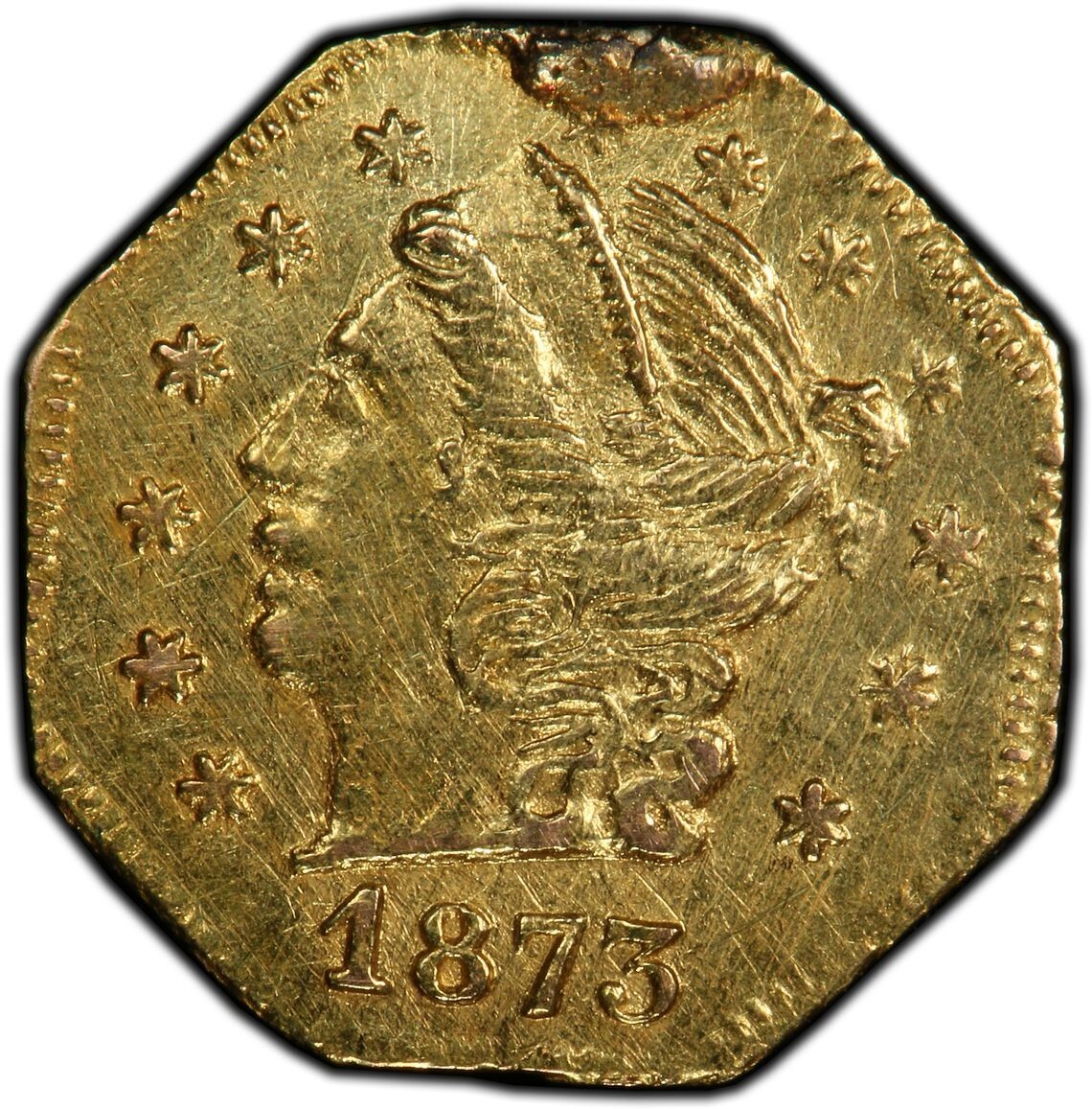 1873 US Quarter Dollar (25c) California Territorial Gold Coin - PCGS UNC Detail