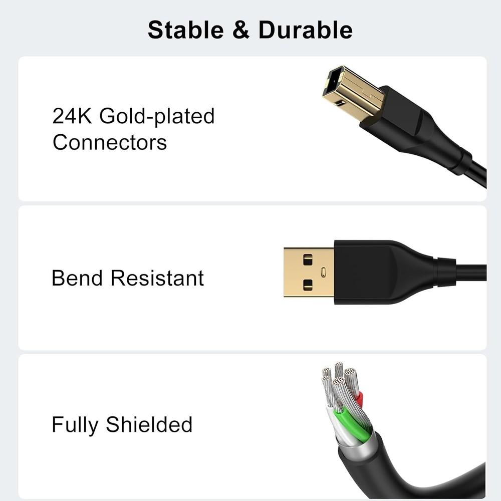 USB Printer Cable 6FT Type A Male to B High Speed Scanner Printer...