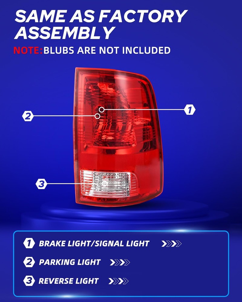 AUTOONE Upgraded For Dodge RAM Tail Lights OEM Halogen-Right Side, Red