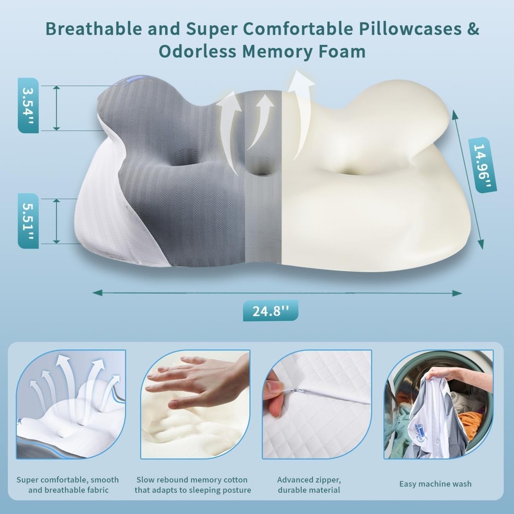 Cloud Contour Memory Foam Pillow,Ergonomic Design for Reducing Snoring