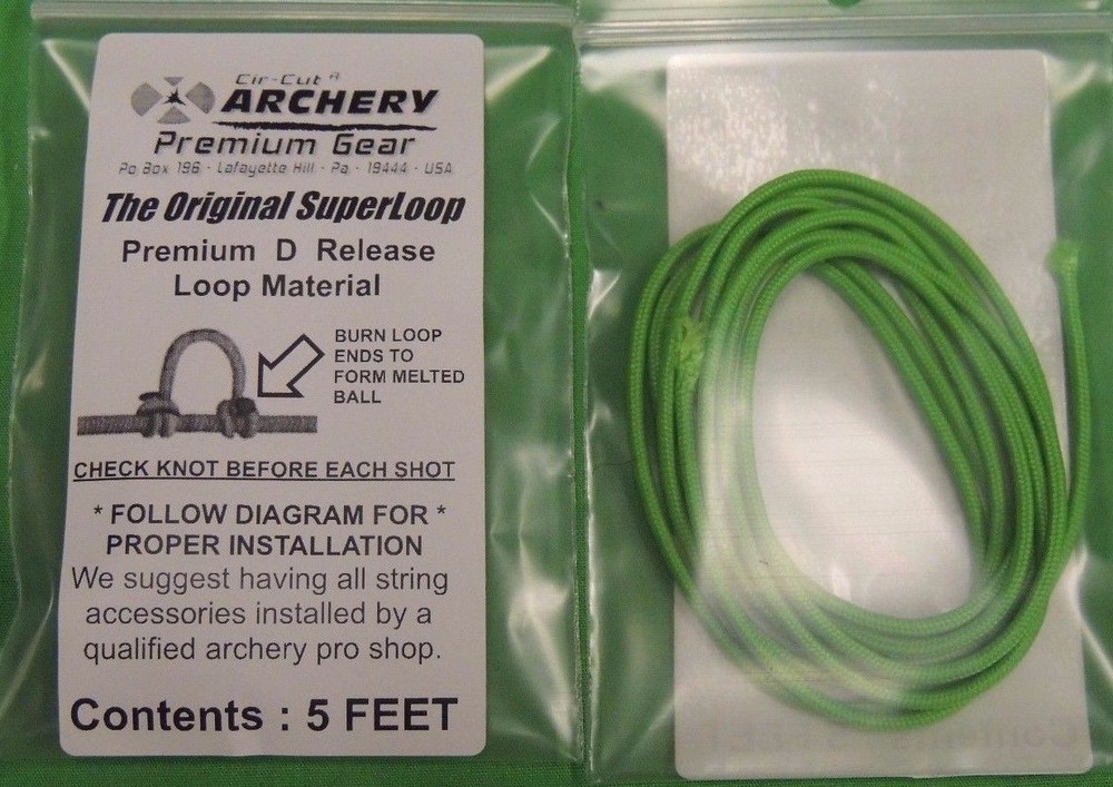 5 FT PACK FL GREEN RELEASE NOCKING NOCK D LOOP Archery Bow Cir-Cut - THICK .O93"