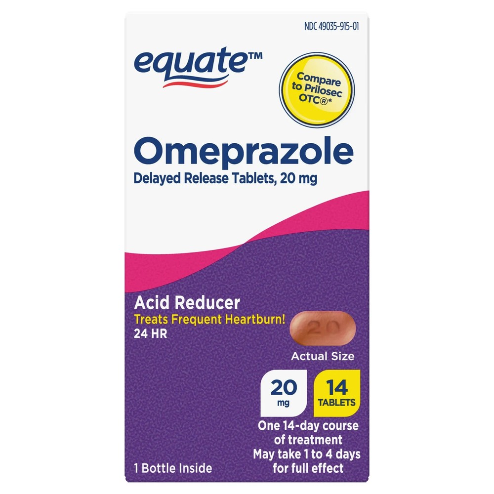 Equate Omeprazole 20mg Acid Reducer Delayed Release Tablets, 14 Count