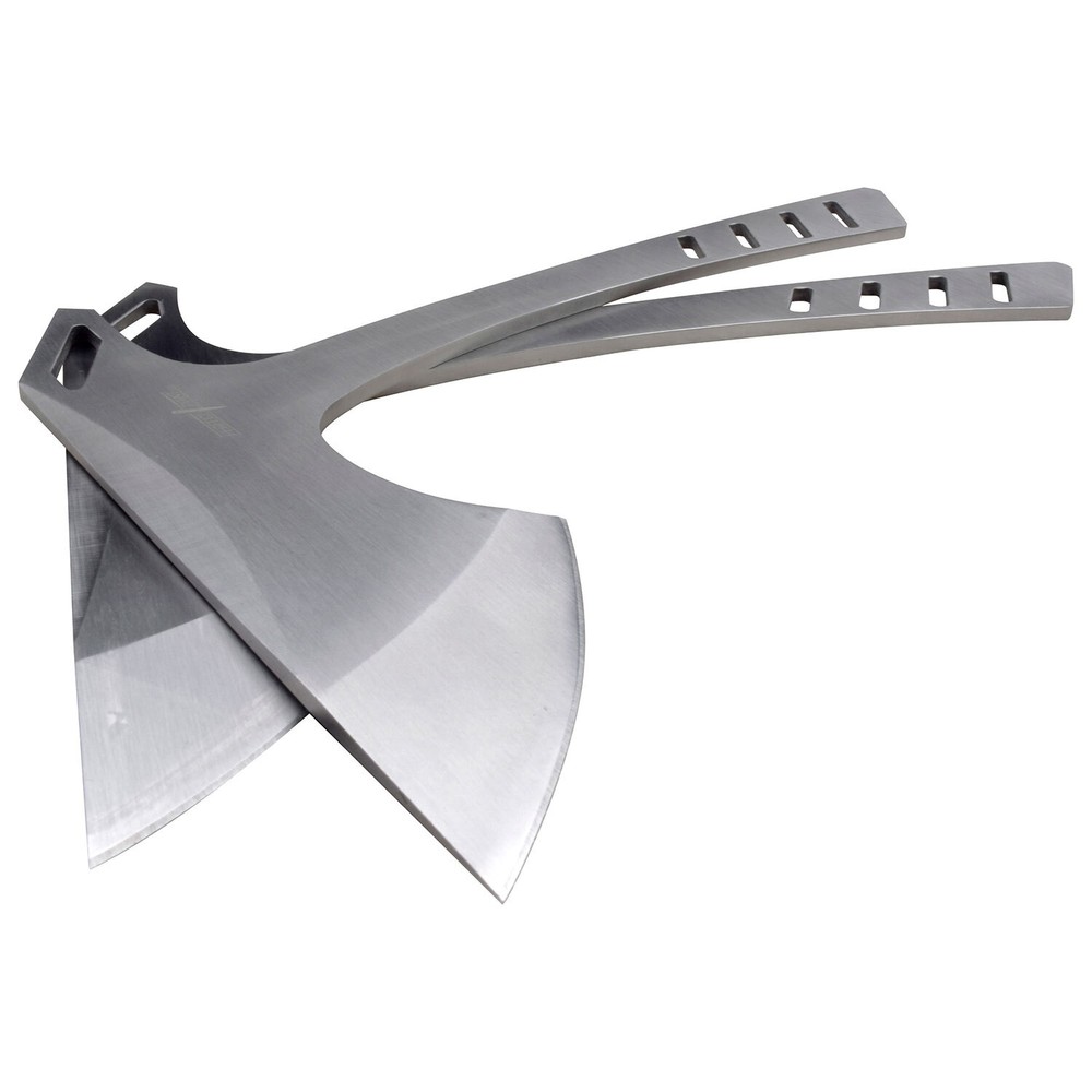 Throwing Axe Set | 2-Pc. Stainless Steel Silver Tomahawk Throwers + Sheath