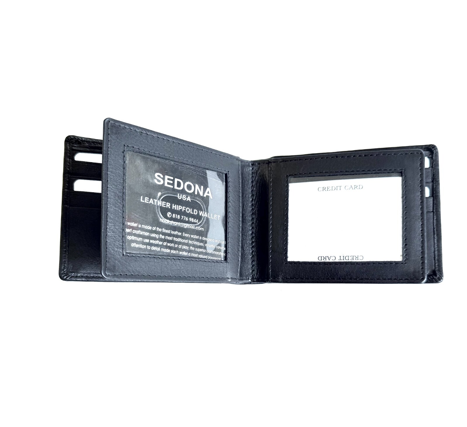 SEDONA® RFID BIFOLD LEATHER WALLET WITH 2 CENTER FLAPS, 3 WINDOWS
