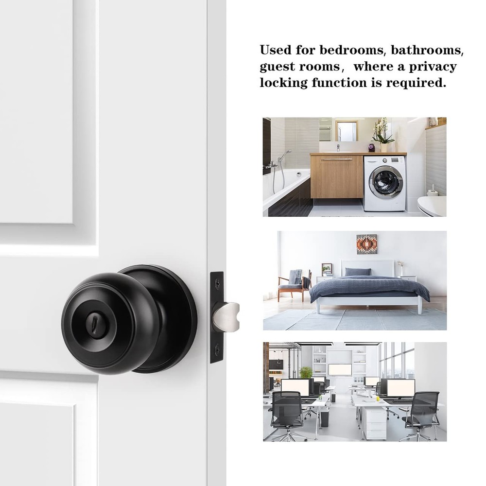 Probrico Black Door Knobs for Bedroom Bathroom, Interior Privacy,