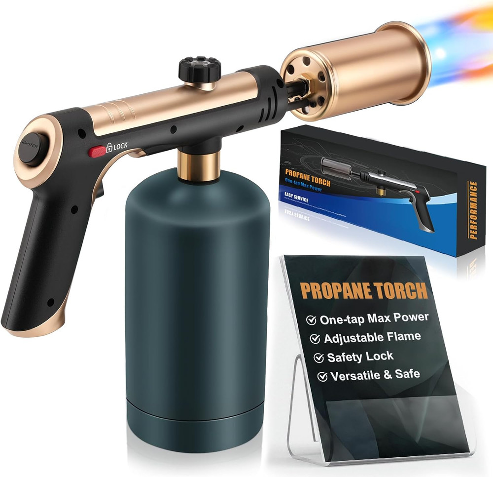 Propane Torch Gun with One-Touch Max Fire, Adjustable Kitchen Torch, Powerful Pr