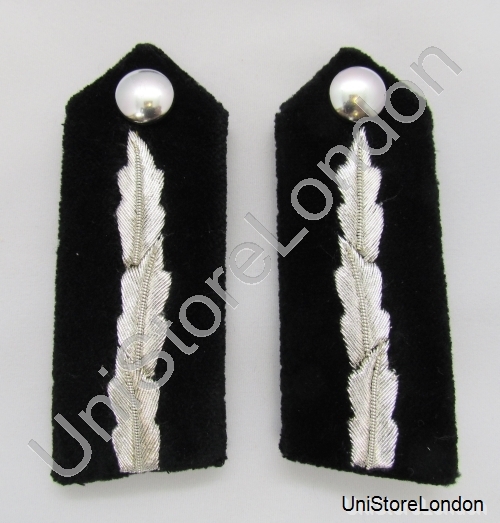 Gorget Collar Patch Black Silver Leaf L 3 3/4' ' Plain Back R1124