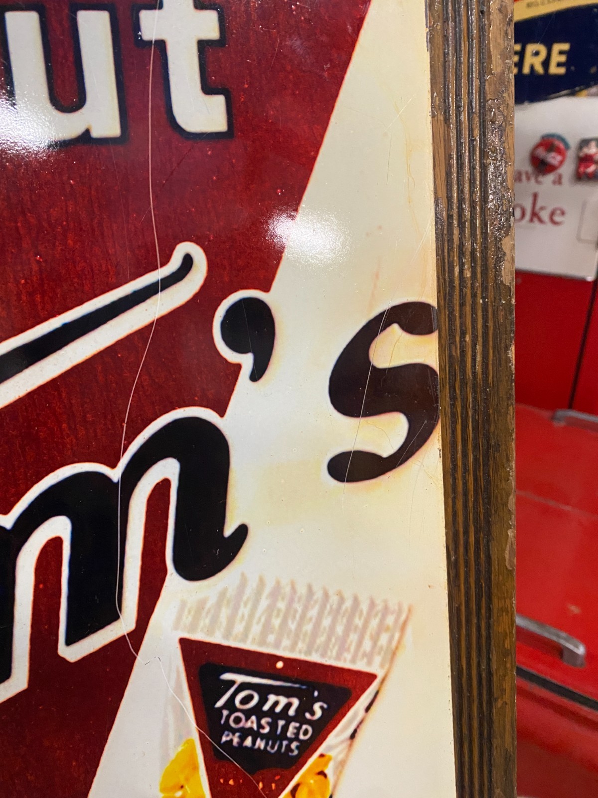 Tom's Snacks Metal Sign 13 3/4" x 21 3/4" GAS OIL COLA SODA TIME OUT FOR TOM'S