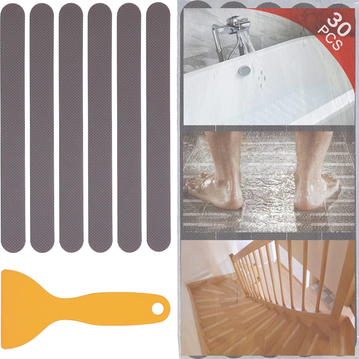 Anti-Slip Adhesive Strips for Bathtubs - 30 PCS Safety Stickers with Scraper