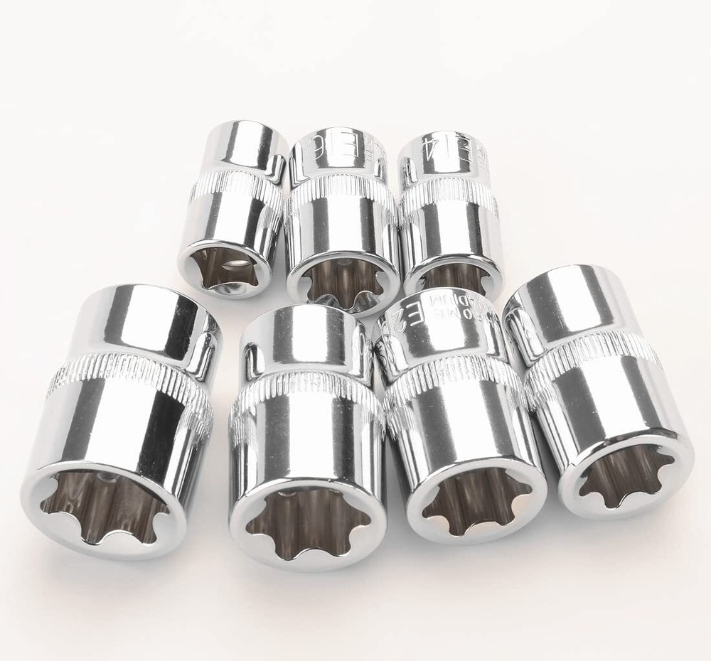 14 Pieces Female Etorx Star Socket Set E4 E24 Torque Socket Set 1/4" 3/8" 1/2" D