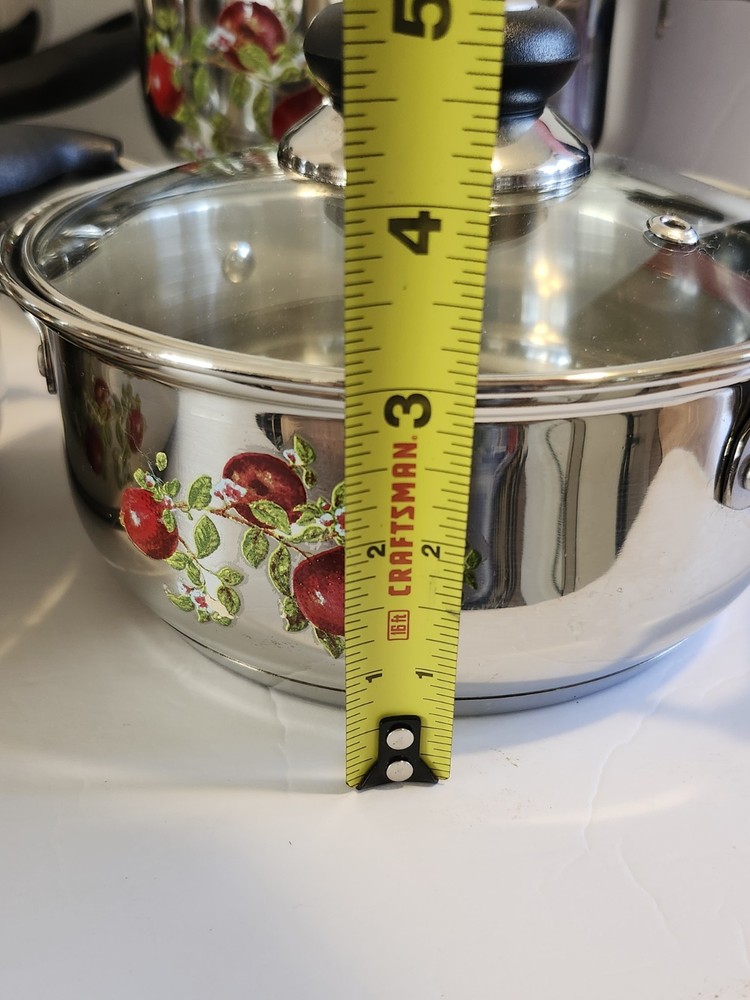 12pc Aluminum w/ Apple Design Transferware Cook Set w/ Lids Double Bottom