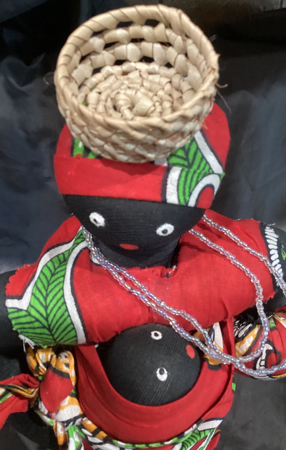 TALL AFRICAN SAHAHA MOTHER N BABY DOLL CLOTH TRIBAL DRESS 16”T W BASKET N BEADS
