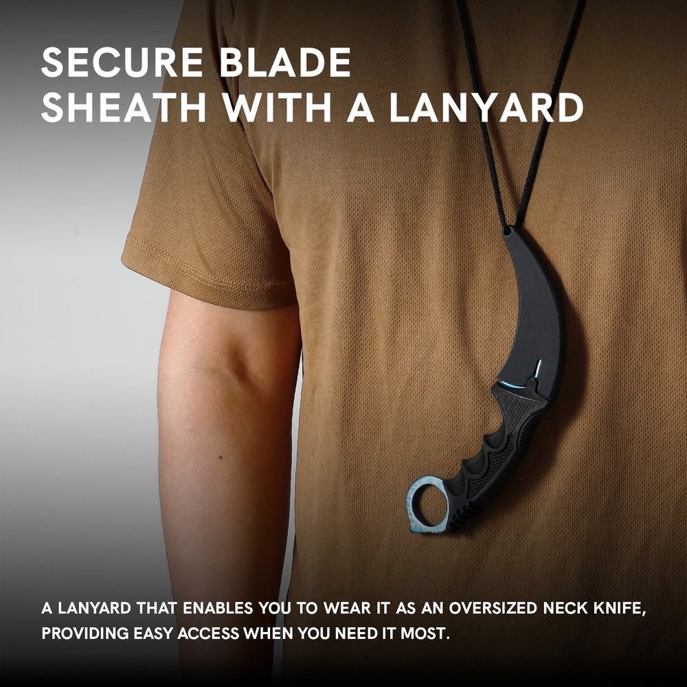 7.5" Tactical Karambit Throwing Knife - Fixed Blade, Hard Sheath Blue