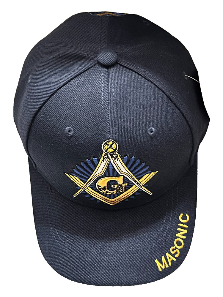 Blue Master Mason Square Compass Baseball Hat Cap Masonic Front Back NEW!