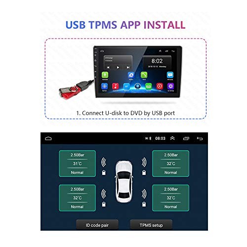 TPMS Tire Pressure Monitoring with 4 External Sensors, Voltage Monitor