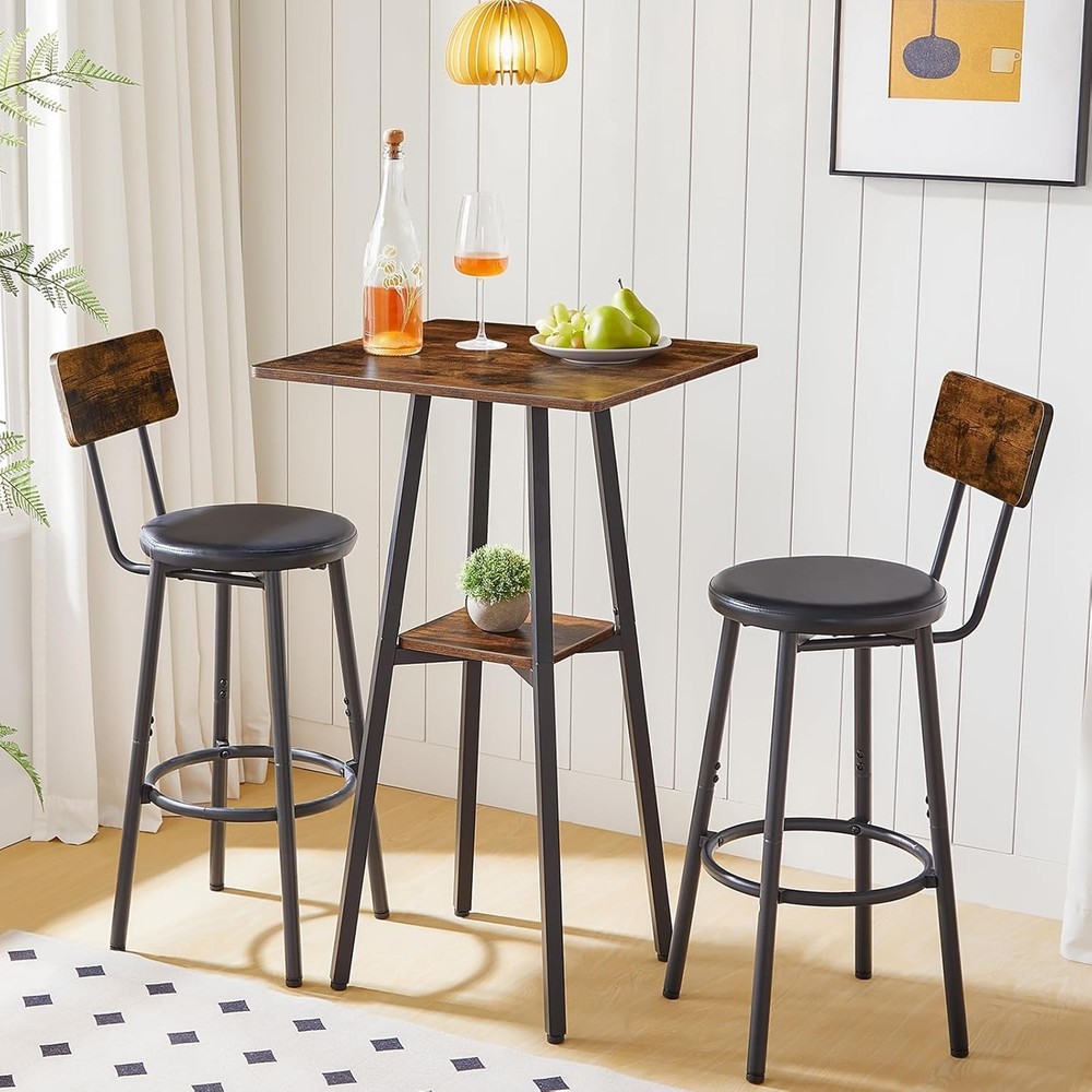 Bar Table, 2-Tier High Top Pub Table, Counter Height Table with Storage, Small