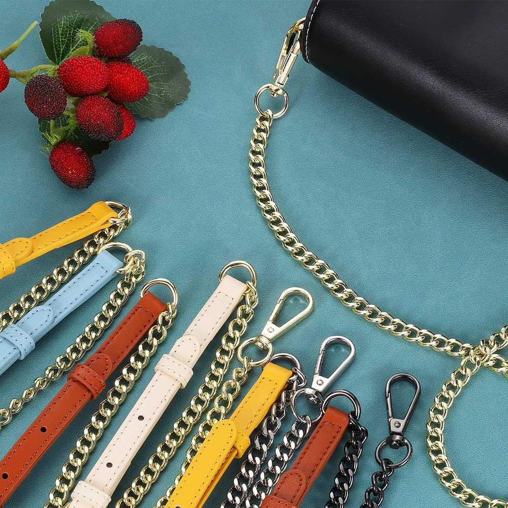 Adjustable Leather Chain Straps, 49" Purse Chain Strap (Dark Brown, Silver)