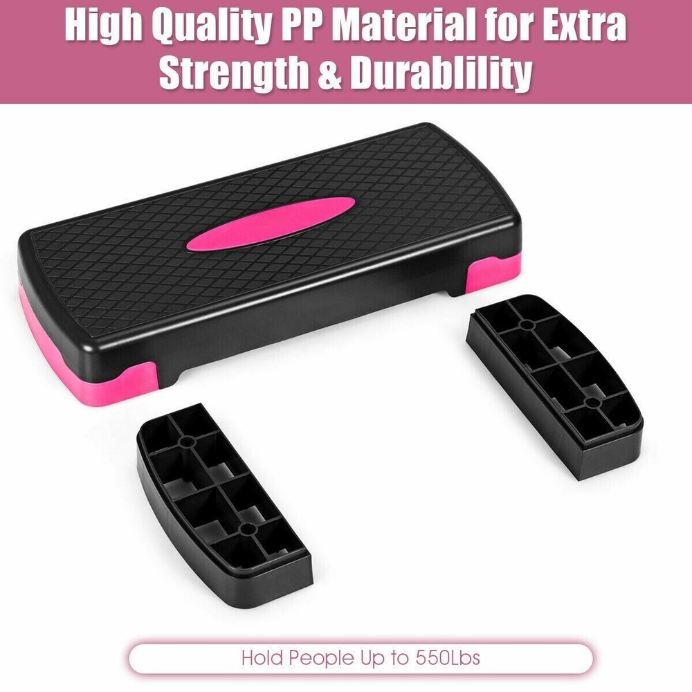 26" Height Adjustable Aerobic Exercise Step Deck with Risers and Non-Slip Surfac