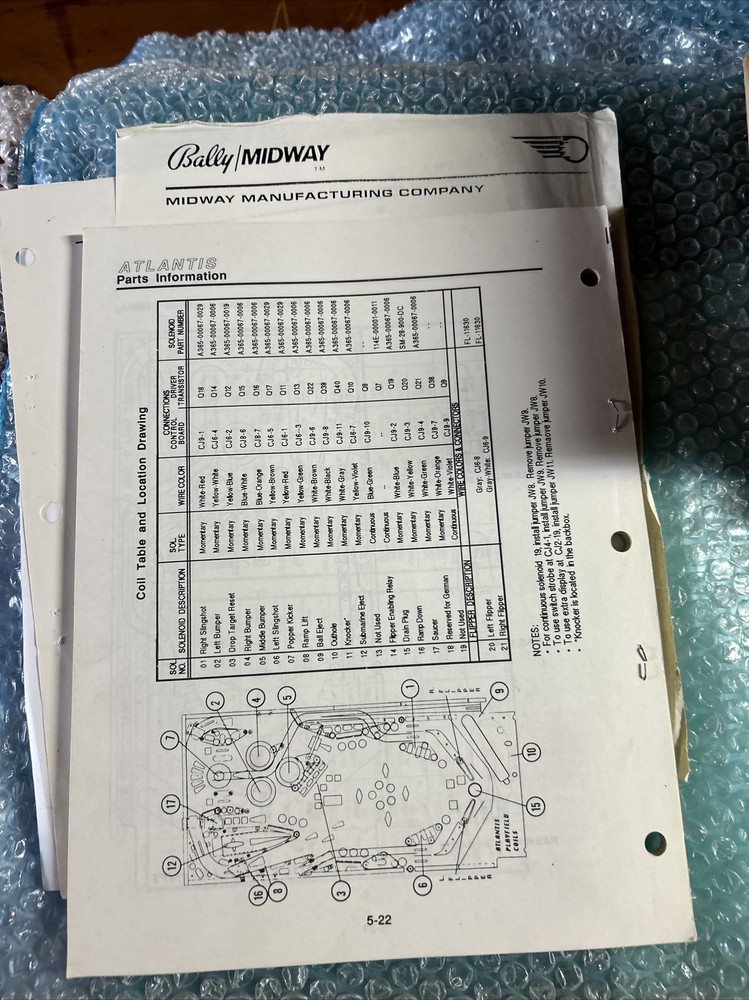 Missing back cover, original Atlantis Bally pinball MACHINE manual