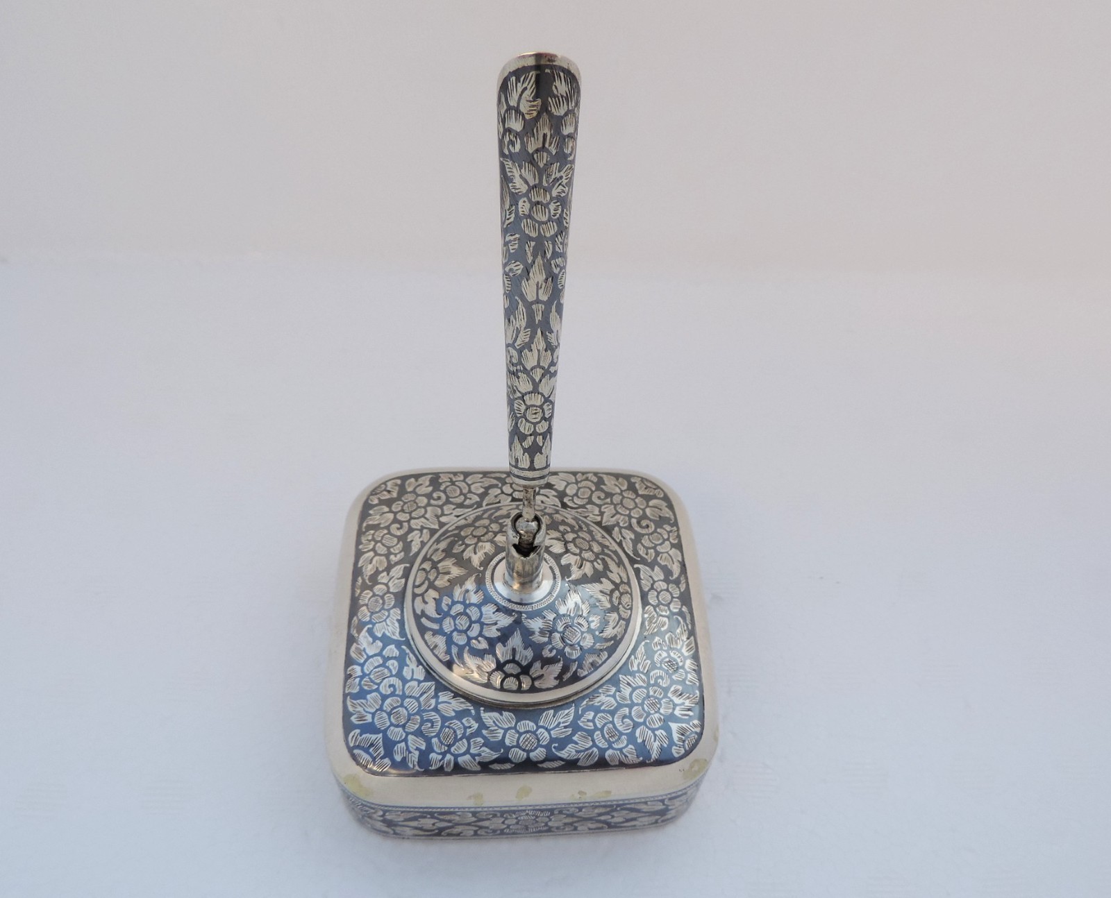 Thai Nakon Siam Sterling Silver Niello Pen Pencil Holder box Desktop Stand 205g