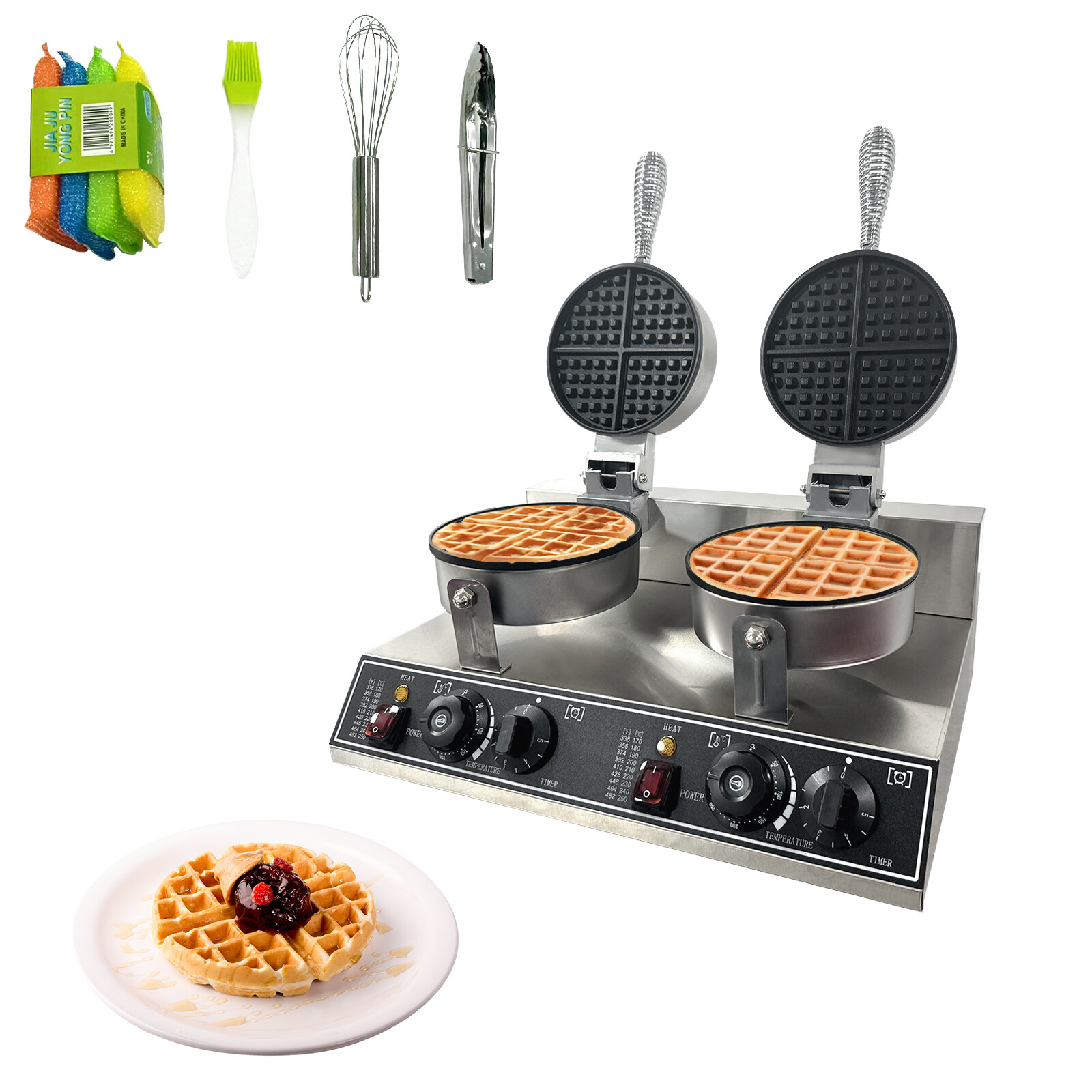 Commercial Round Double Head Belgian Waffle Maker Machine 2400W for Restaurant