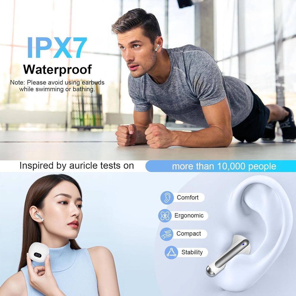 Wireless Earbuds Bluetooth Ear Buds for iPhone 17 16 Pro Max 16e White