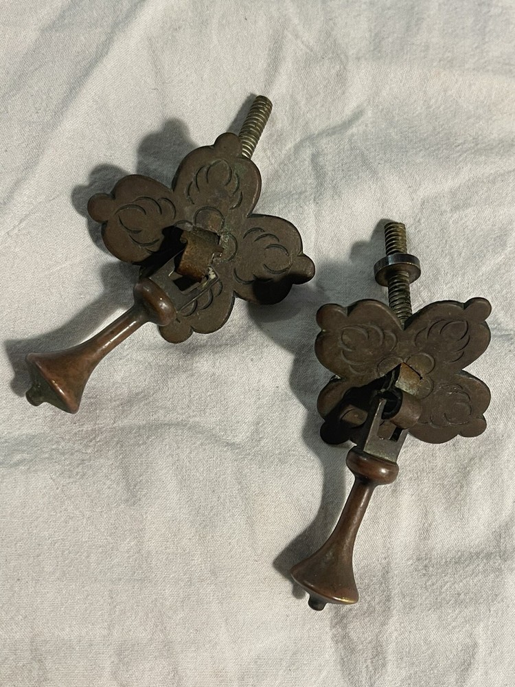 PAIR Early Antique Period Primitive Brasses Bronze Drawer Pulls