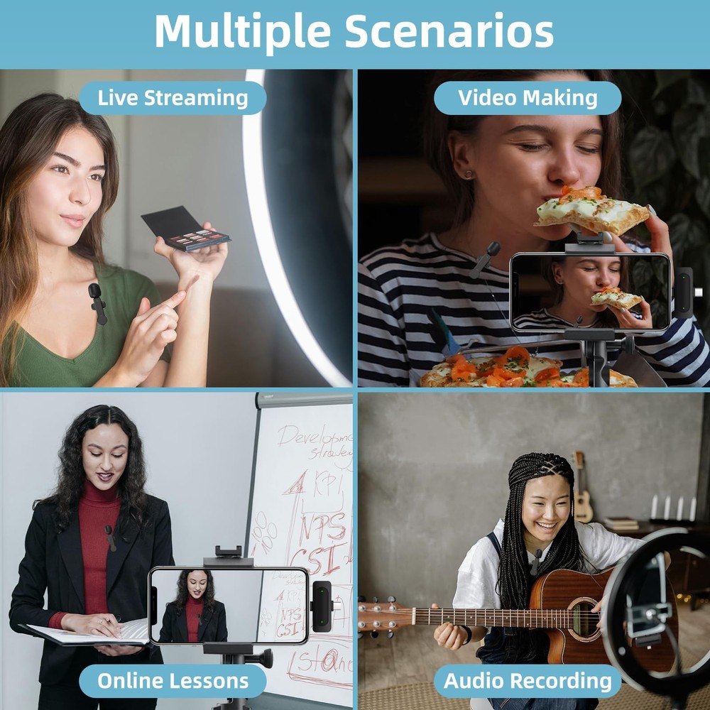 Wireless Lavalier Microphone for iPhone Android iPad - Noise Cancelling Mini ...