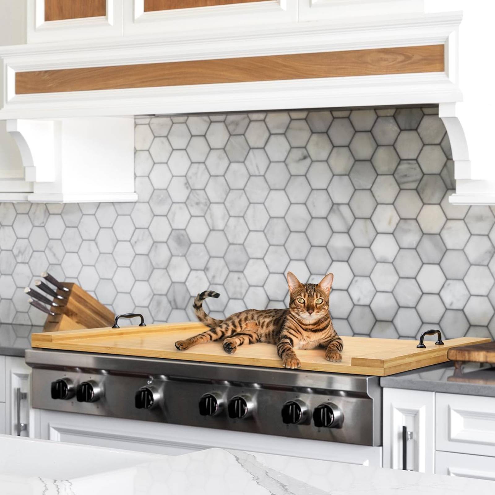 Noodle Board Pine Wood Stove Cover w/ Handles for Gas Electric Stove Top 30"x22"