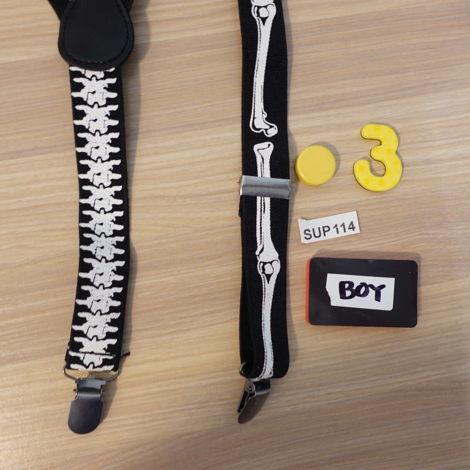 Suspender Boy Black White Clip On Y Back Halloween Bone Goth Adjustable Elastic