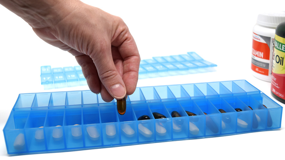 Blue Once-a Day Monthly Pill Organizer Removable Lid for Easy Loading