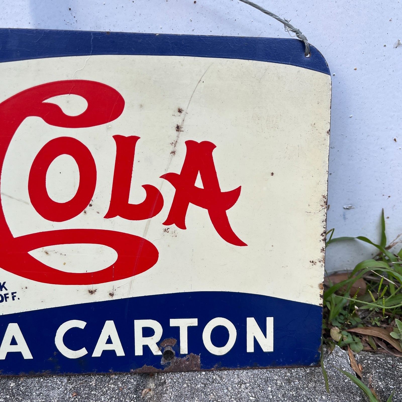 Original 1930's - 1940's Pepsi Cola Double Dot Metal Sign Double Sided