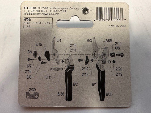 Felco Part # 6/90 Replacement Bolt & Nut Set