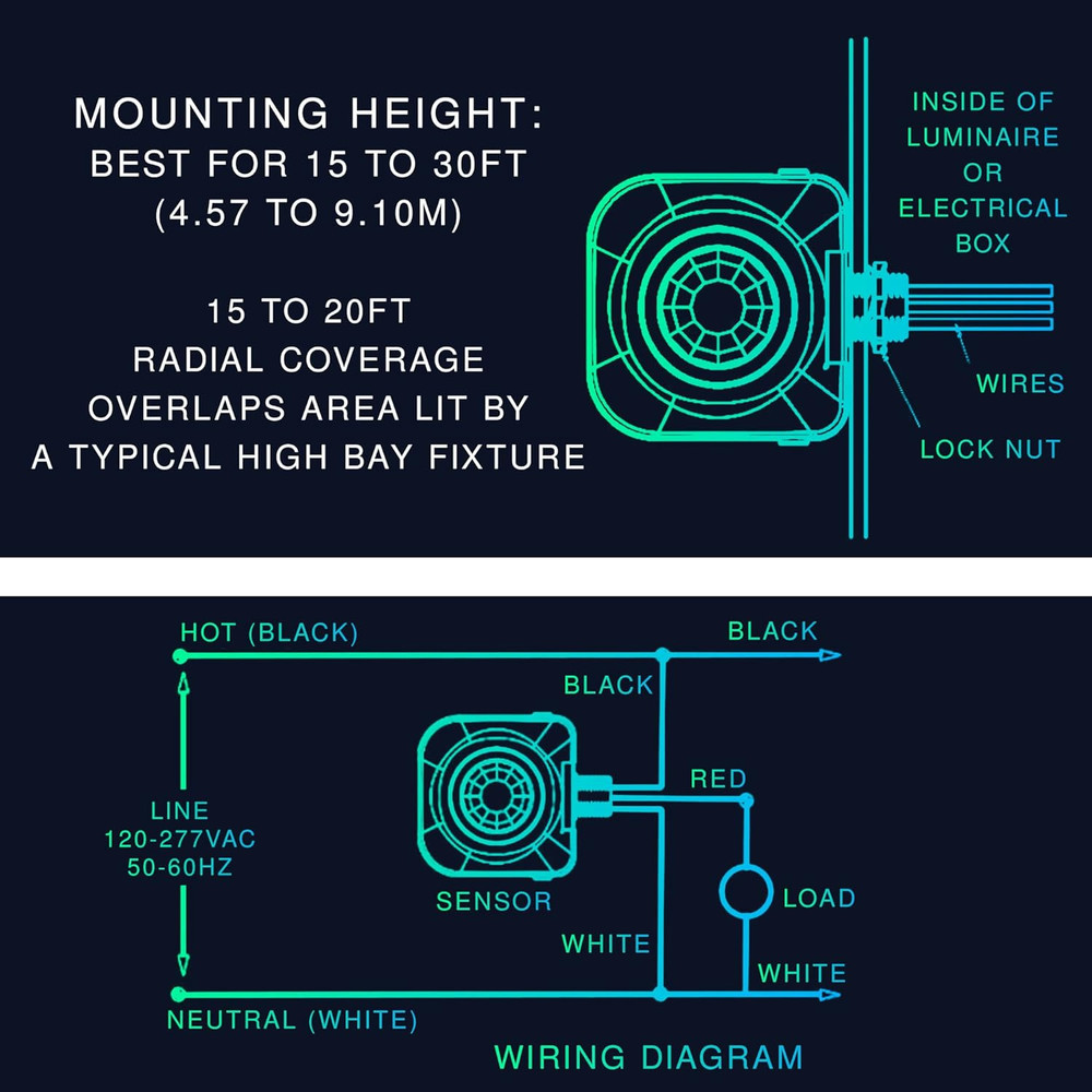 Ceiling Occupancy Motion Sensor, Passive Infrared Technology, High Bay Fixture M