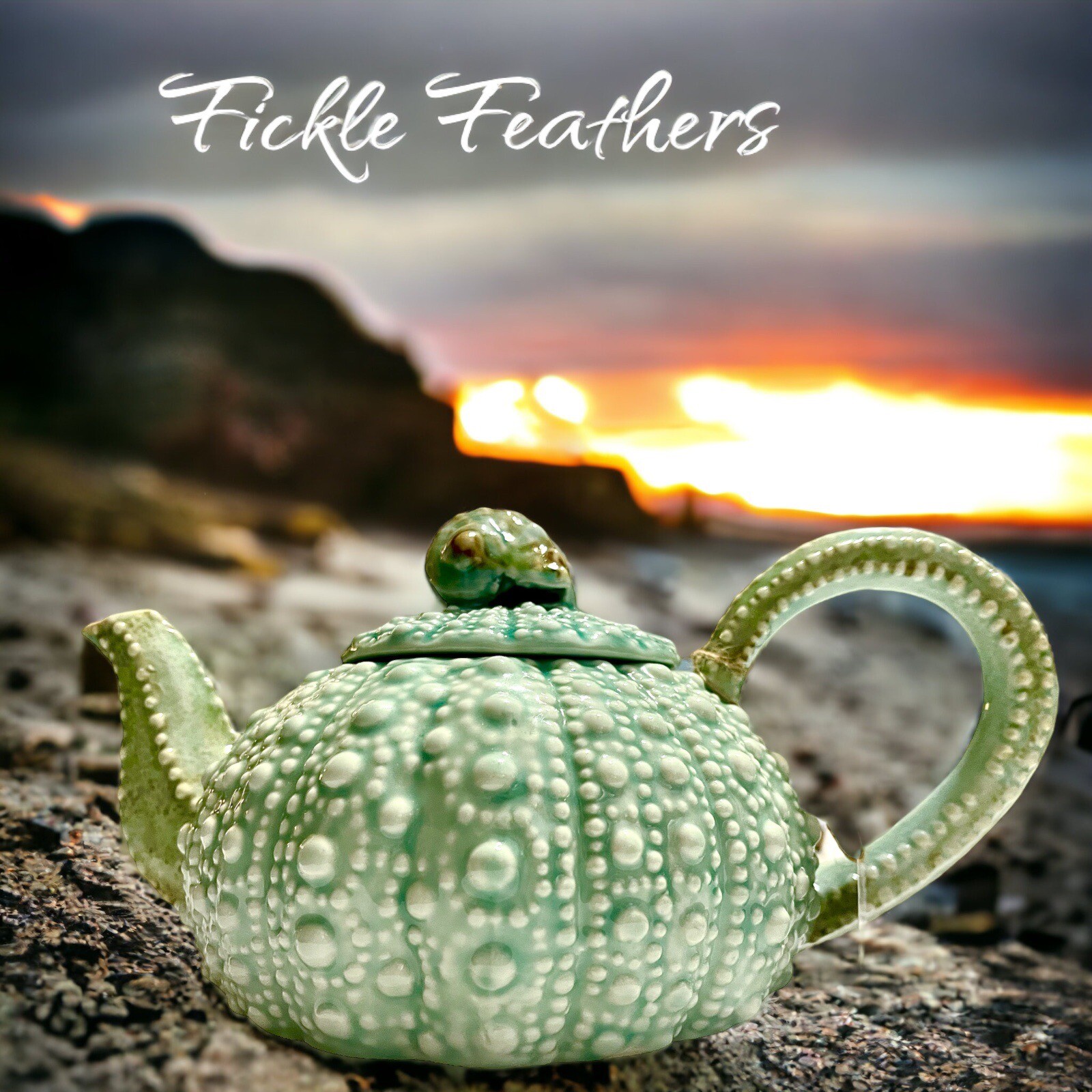 Sea Urchin Blue Sky Ceramic, Turquoise Teapot, 10.5" x 6" x 5" NEW Beach Chic